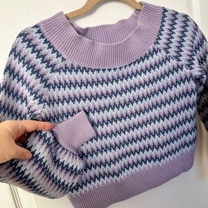 Nordstrom Lavender and Navy Chevron boat neckline 60% cotton Sweater